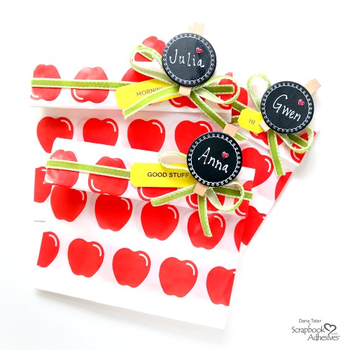 Apple Treat Bags for Back to School with Chalkboard Name Clips