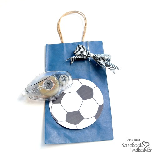 How to Embellish a Dollar Store Bag with a Clip Art Soccer Ball -Personalize Soccer Party Favor Bags Tutorial by Dana Tatar for Scrapbook Adhesives by 3L