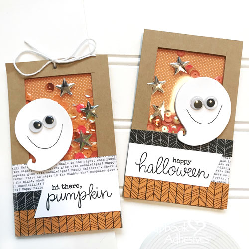 Hi There Pumpkin tag and Happy Halloween Ghost card shaker tutorial by Teri Anderson for Scrapbook Adhesives by 3L