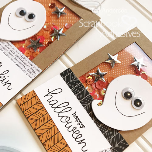 Hi There Pumpkin tag and Happy Halloween Ghost card shaker tutorial by Teri Anderson for Scrapbook Adhesives by 3L
