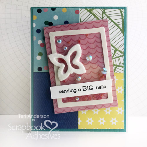 Big Hello Easy Shaker Card Tutorial by Teri Anderson for Scrapbook Adhesives by 3L