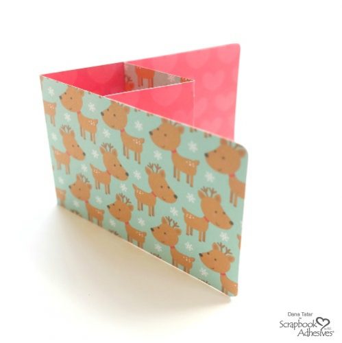 DIY Christmas Gift Card Holder with Reindeer and Heart Patterned Papers