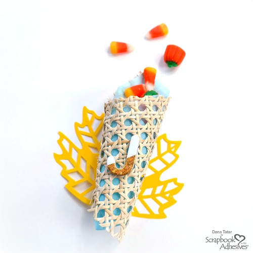 Mini Cornucopia Thanksgiving Favor with Foiled Letters and Colorful Leaves