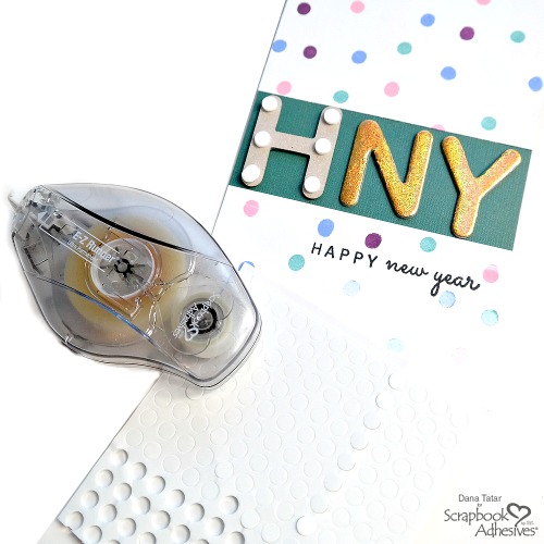 Happy New Year Card Tutorial Featuring Foiled Chipboard Letters and DIY Stamped Paper by Dana Tatar for Scrapbook Adhesives by 3L