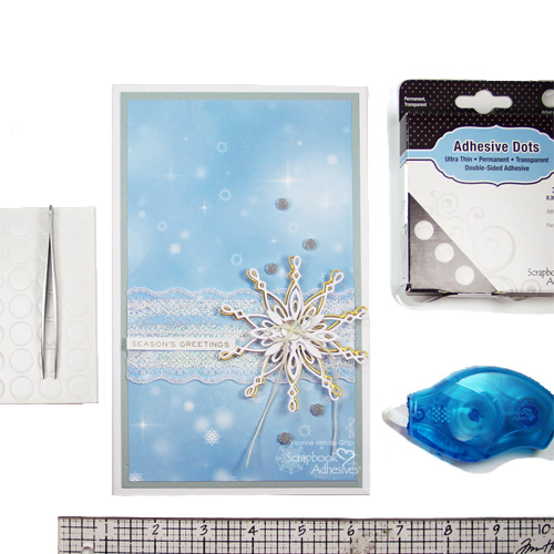 Season's Greetings on a Laced Snowflake card, tutorial by Yvonne van de Grijp for Scrapbook Adhesives by 3L