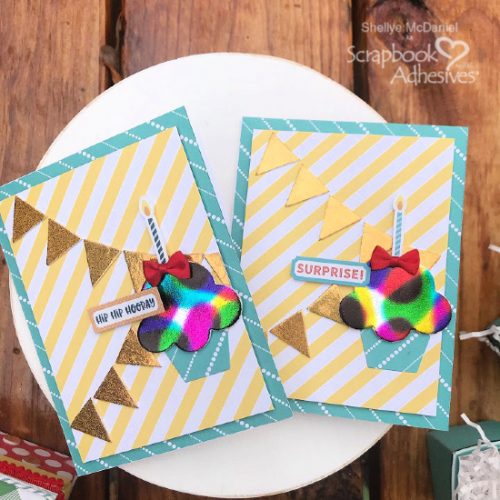 Rainbow Cupcake Birthday Cards by Shellye McDaniel for Scrapbook Adhesives by 3L