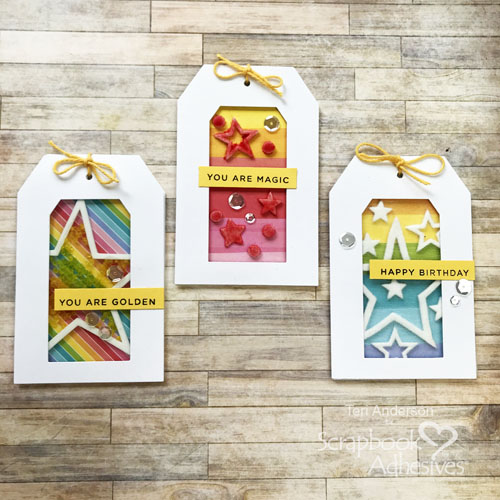 Birthday Window Tags Tutorial by Teri Anderson for Scrapbook Adhesives by 3L 