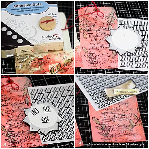 Friends Mixed Media Tags with Photo Corner Flower by Connie Mercer for Scrapbook Adhesives by 3L