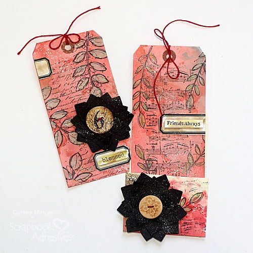 Friends Mixed Media Tags with Photo Corner Flower by Connie Mercer for Scrapbook Adhesives by 3L