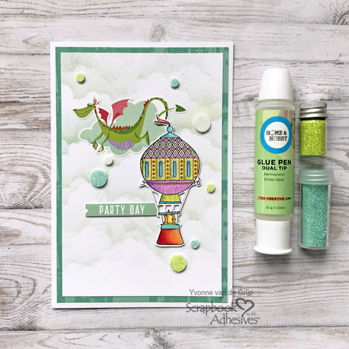 Dragon Party Day Glittered Card by Yvonne van de Grijp for Scrapbook Adhesives by 3L