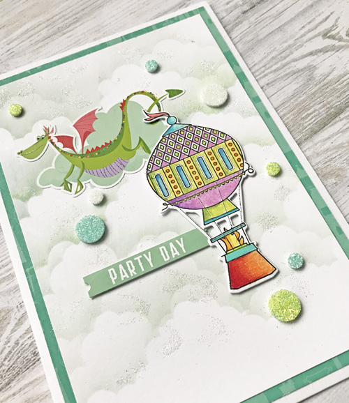 Dragon Party Day Glittered Card by Yvonne van de Grijp for Scrapbook Adhesives by 3L