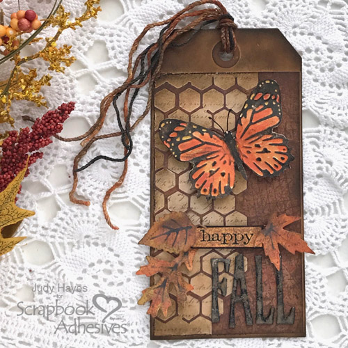 Mixed Media Happy Fall Tag by Judy Hayes for Scrapbook Adhesives by 3L