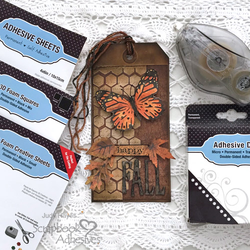 Mixed Media Happy Fall Tag by Judy Hayes for Scrapbook Adhesives by 3L