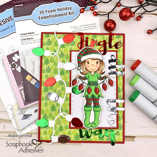 Elf Emma with Foiled Lights Card by Meghan Kennihan for Scrapbook Adhesives by 3L 