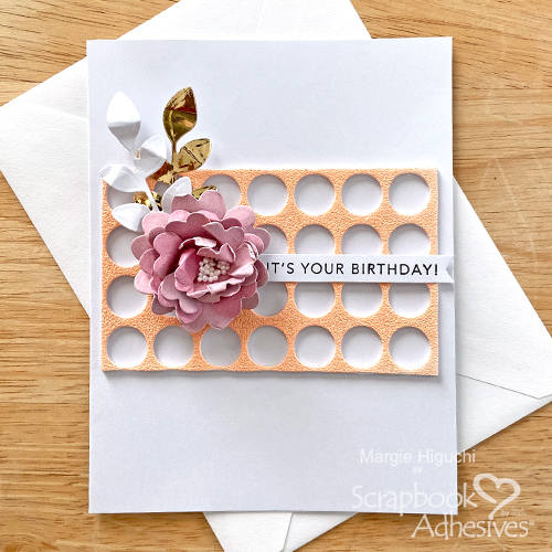 Three Ways to Embellish with 3D Foam Circles by Margie Higuchi for Scrapbook Adhesives by 3L - Heat Embossed It's Your Birthday Card