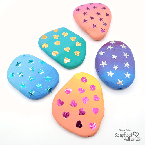 Foiled Rock Art with E-Z Runner Hearts and Stars by Dana Tatar for Scrapbook Adhesives by 3L Pinterest