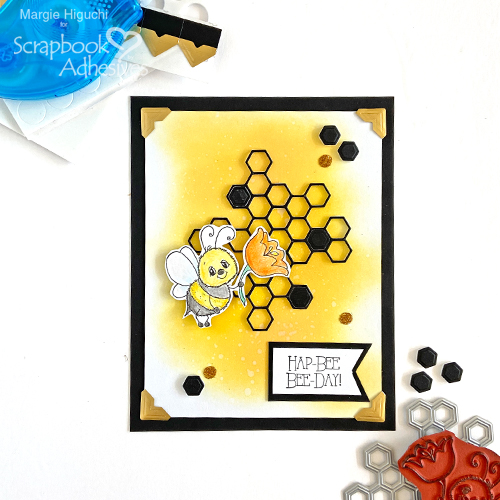 HapBee BeeDay Mixed Media Card by Margie Higuchi for Scrapbook Adhesives by 3L