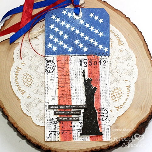 Mixed Media Stars & Stripes Tag by Connie Mercer for Scrapbook Adhesives by 3L