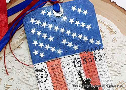 Mixed Media Stars & Stripes Tag by Connie Mercer for Scrapbook Adhesives by 3L