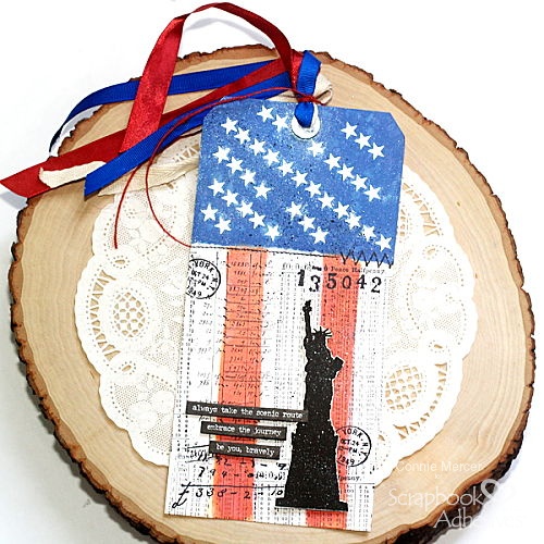Mixed Media Stars & Stripes Tag by Connie Mercer for Scrapbook Adhesives by 3L