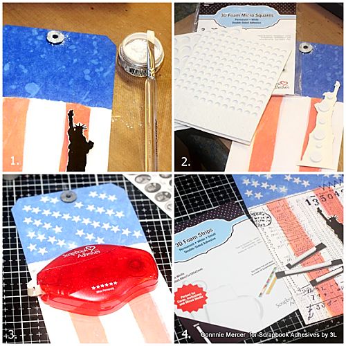 Mixed Media Stars & Stripes Tag by Connie Mercer for Scrapbook Adhesives by 3L