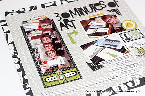 30 Minutes of Art Scrapbook Layout by Connie Mercer for Scrapbook Adhesives by 3L