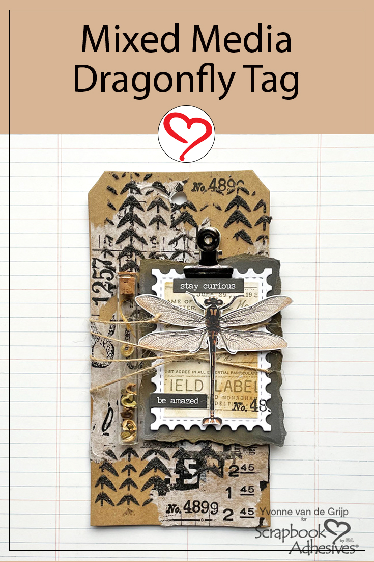 Mixed Media Dragonfly Tag by Yvonne van de Grijp for Scrapbook Adhesives by 3L Pinterest