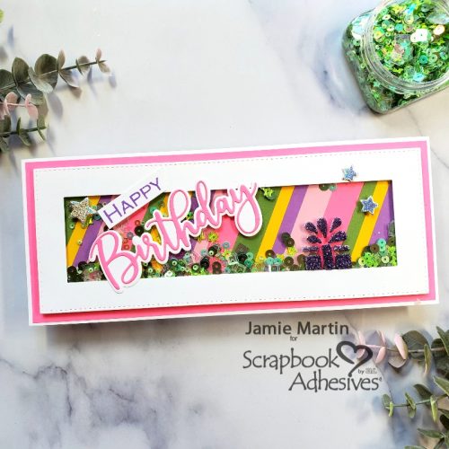 Striped Birthday Shaker Slimline by Jamie Martin for Scrapbook Adhesives by 3L