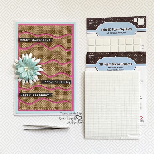 Wavy Burlap Birthday Card by Yvonne van de Grijp for Scrapbook Adhesives by 3L