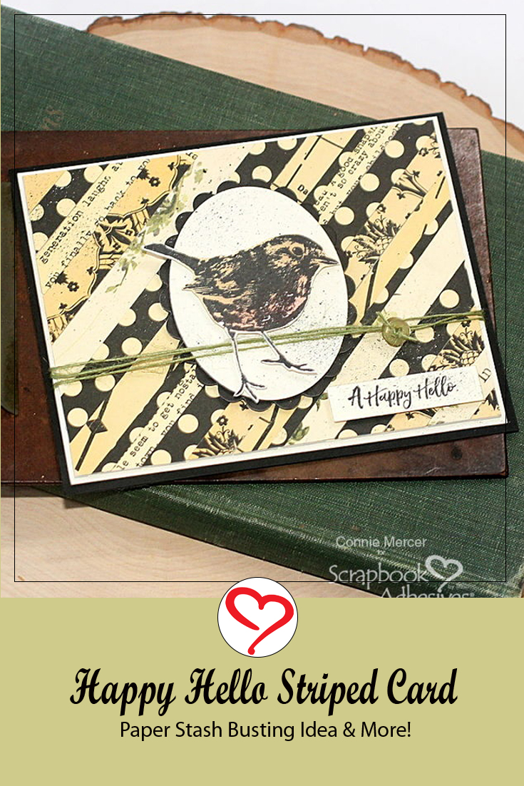Happy Hello Striped Card by Connie Mercer for Scrapbook Adhesives by 3L Pinterest