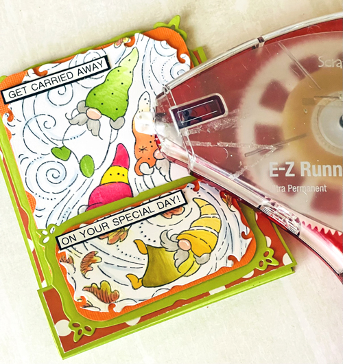 Carried Away Gnome Step Card by Linda Lucas for Scrapbook Adhesives by 3L