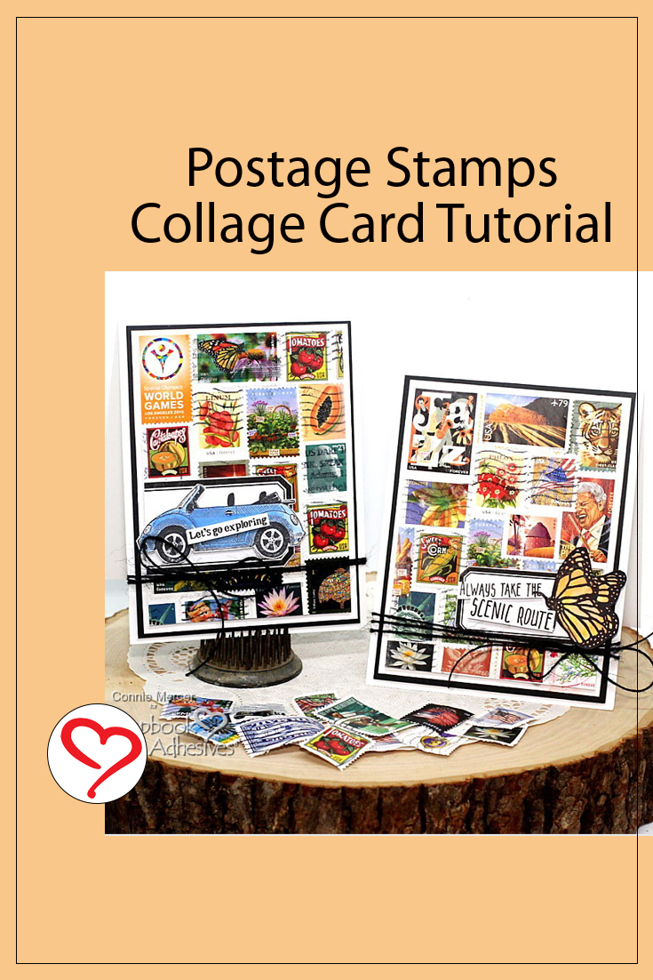 Postage Stamps Collage Card by Connie Mercer for Scrapbook Adhesives by 3L Pinterest
