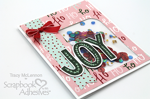 Quick and Easy JOY Shaker Pouch Card by Tracy McLennon for Scrapbook Adhesives by 3L 