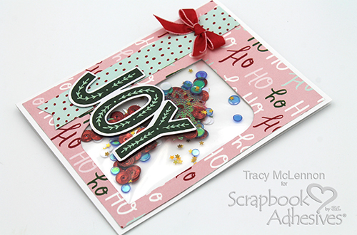 Quick and Easy JOY Shaker Pouch Card by Tracy McLennon for Scrapbook Adhesives by 3L 