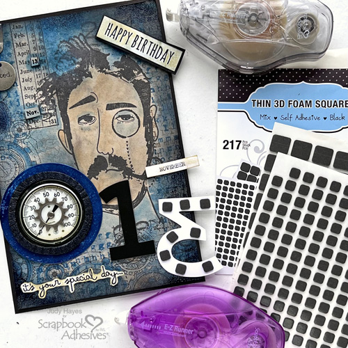 Mixed Media Masculine Birthday Card by Judy Hayes for Scrapbook Adhesives by 3L