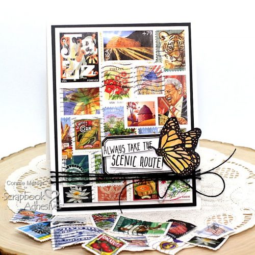 Postage Stamps Collage Card by Connie Mercer for Scrapbook Adhesives by 3L 