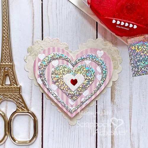 All Occasion Heartfelt Heart-Shaped Card Tutorial by Margie Higuchi for Scrapbook Adhesives by 3L