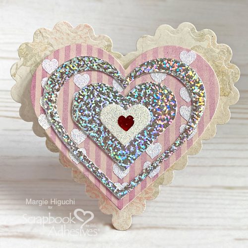 All Occasion Heartfelt Heart-Shaped Card Tutorial by Margie Higuchi for Scrapbook Adhesives by 3L