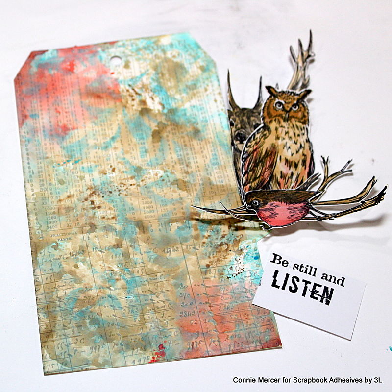 Be Still and Listen Mixed Media Tag by Connie Mercer for Scrapbook Adhesives by 3L