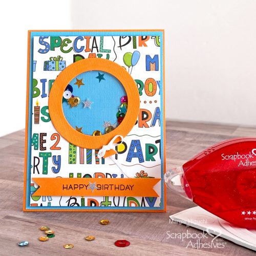 Birthday Balloon Shaker Card by Margie Higuchi for Scrapbook Adhesives by 3L