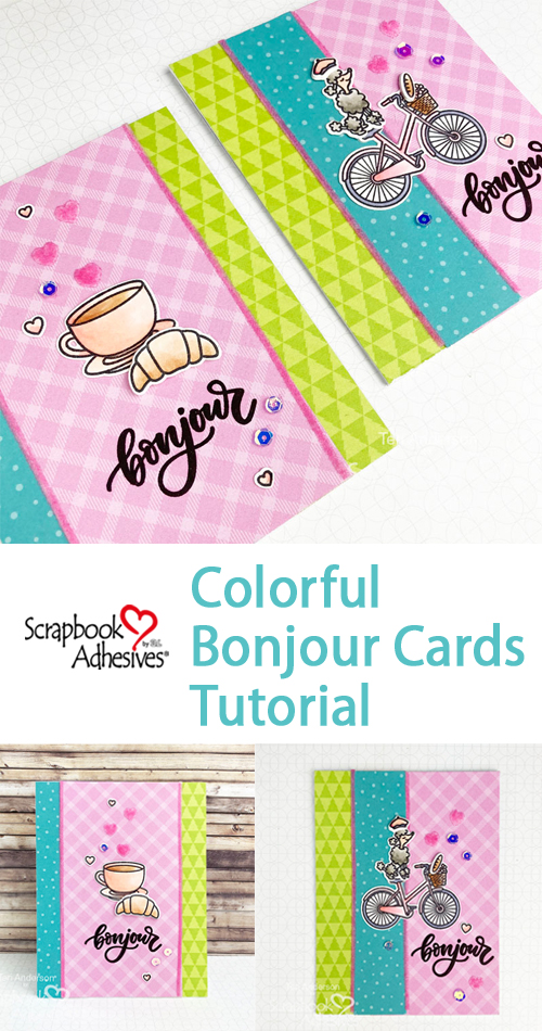 Colorful Bonjour Cards by Teri Anderson for Scrapbook Adhesives by 3L Pinterest