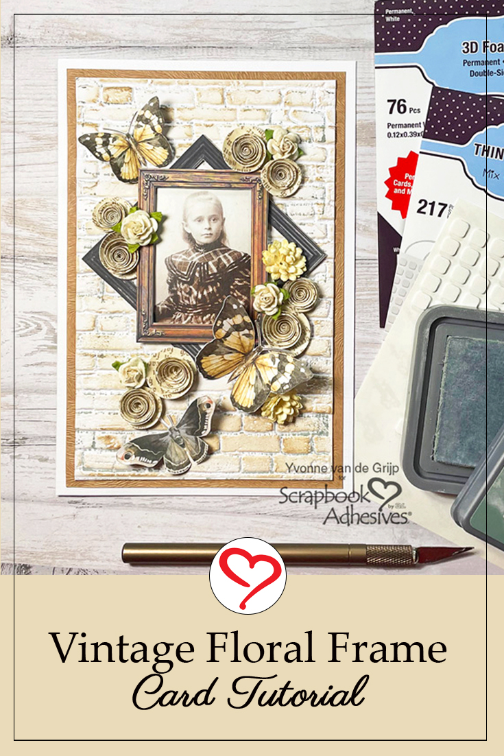 Vintage Floral Frame Card by Yvonne van de Grijp for Scrapbook Adhesives by 3L Pinterest 