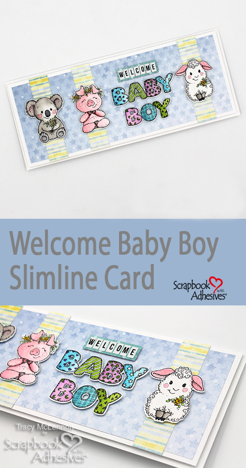 Welcome Baby Boy Slimline Card by Tracy McLennon For Scrapbook Adhesives by 3L Pinterest