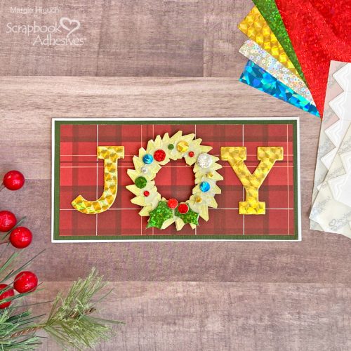 JOY Wreath Mini Slimline Card by Margie Higuchi for Scrapbook Adhesives by 3L 