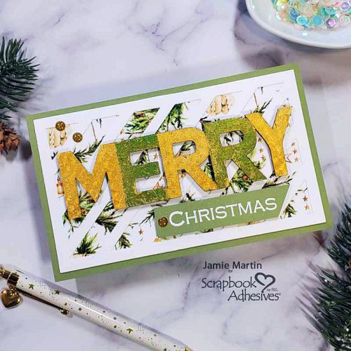 Slimline Foil Merry Christmas Card by Jamie Martin for Scrapbook Adhesives by 3L 