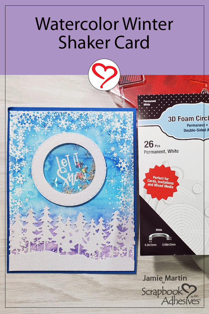 Watercolor Winter Shaker Card by Jamie Martin for Scrapbook Adhesives by 3L Pinterest