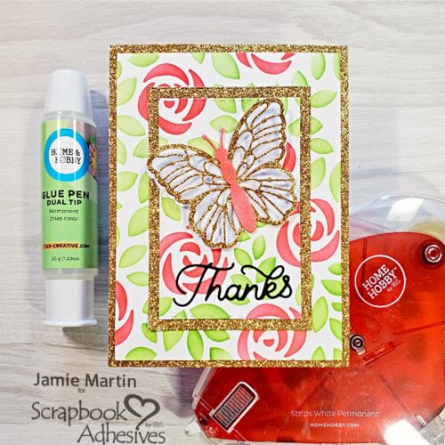 Layered Glitter Thank You Card by Jamie Martin for Scrapbook Adhesives by 3L