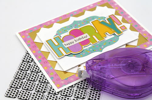 Photo Corner Frame Hooray Birthday Card by Tracy McLennon for Scrapbook Adhesives by 3L 
