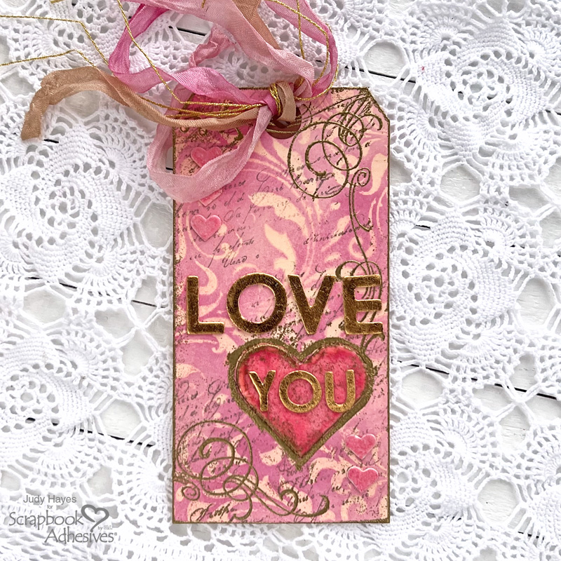 Love Tag with Glue Resist Background by Judy Hayes for Scrapbook Adhesives by 3L
