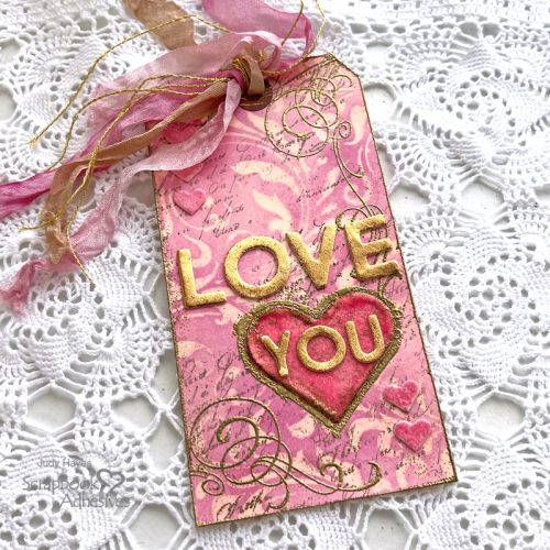 Love Tag with Glue Resist Background by Judy Hayes for Scrapbook Adhesives by 3L